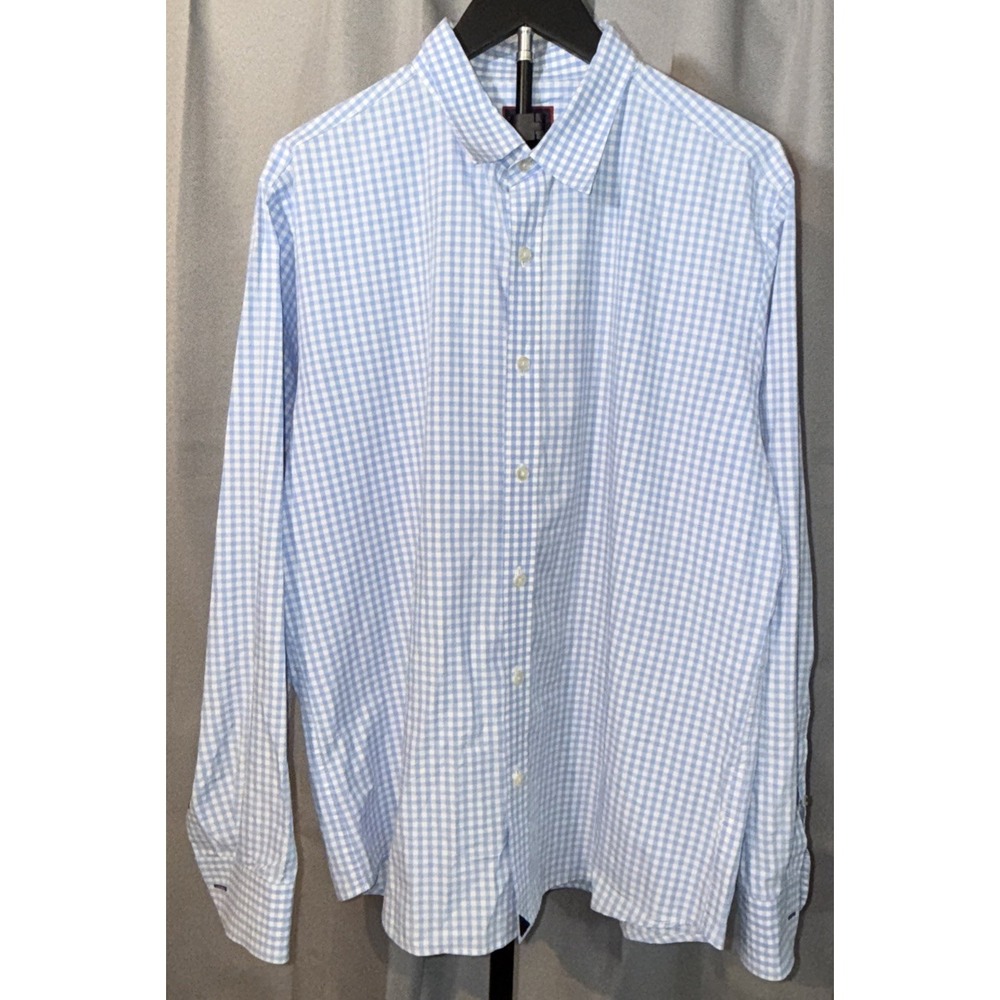 UNTUCKit Shirt XL Light Blue Gingham Check Slim Fit Long Sleeve Button Down